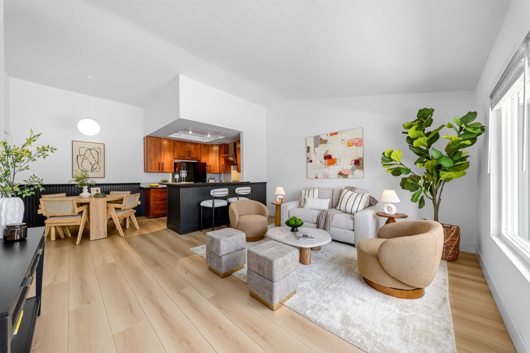 Open-concept living and dining area